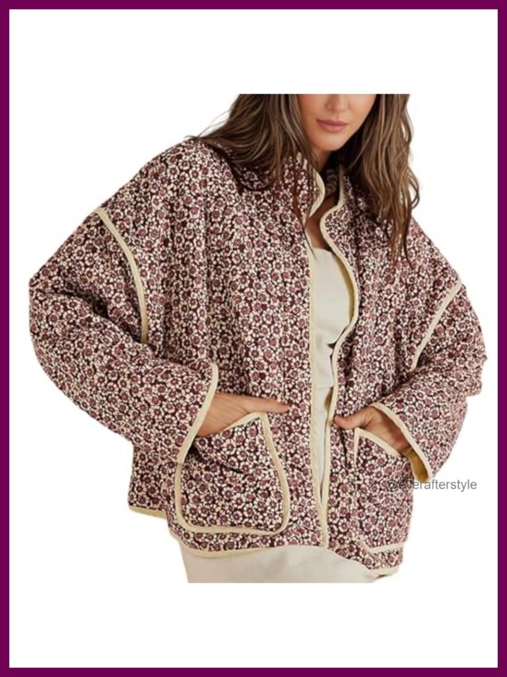 Cropped Quilted Floral Puffer Jacket Lightweight Padded Coat